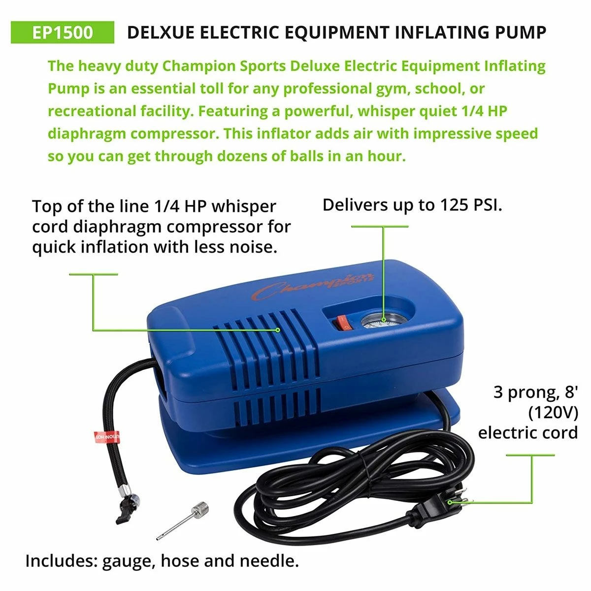 Champion Heavy Duty Electric Ball Inflator Pump, EP1500 2 Champion Heavy Duty Electric Ball Inflator Pump, EP1500 - Image 2